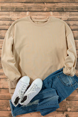 Apricot Solid Fleece Lined Drop Shoulder High Low Sweatshirt Sweatshirts & Hoodies JT's Designer Fashion