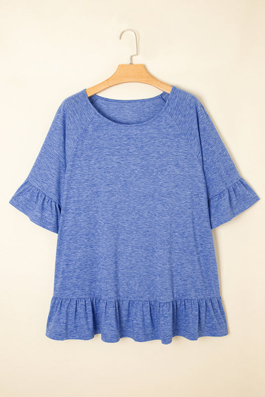 Dusk Blue Ruffled Short Sleeve Plus Size Casual Blouse Plus Size Tops & Tees JT's Designer Fashion