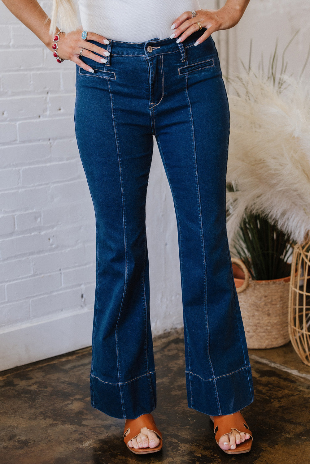 Sail Blue Center Seam Deep Wash Straight Jeans Sail Blue 65%Cotton+33%Polyester+2%Elastane Jeans JT's Designer Fashion