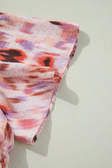 Pink Abstract Printed Flutter Sleeve Daring Cutout Long Dress Maxi Dresses JT's Designer Fashion