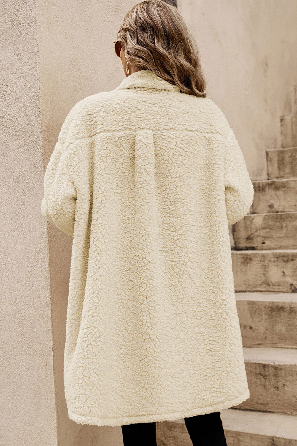 Beige Contrast Flap Pocket Single Breasted Teddy Coat Coats JT's Designer Fashion