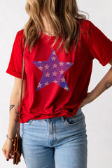 Red Rhinestone Star Pattern Independent Day T Shirt Graphic Tees JT's Designer Fashion