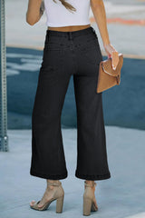 Black Plain Seam Detail Flared Bottom Ankle Length Jeans Jeans JT's Designer Fashion