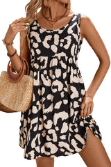 Black Leopard Print U Neck Sleeveless High Waist Dress Mini Dresses JT's Designer Fashion