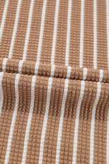 Khaki Stripe Patched Edge Textured Round Neck Long Sleeve Top Long Sleeve Tops JT's Designer Fashion