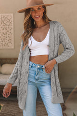 Gray Hollow-out Openwork Knit Cardigan Gray 60%Cotton+40%Acrylic Cardigans JT's Designer Fashion