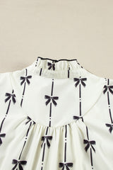 Apricot Bow Printed Puff Sleeve Ruffled Plus Size Mini Dress Plus Size Mini Dresses JT's Designer Fashion