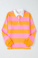 Yellow Stripe Color Block Polo Collar Sweatshirt Sweatshirts & Hoodies JT's Designer Fashion