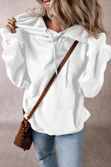 White Fleece Lined Kangaroo Pocket Drawstring Chunky Hoodie Sweatshirts & Hoodies JT's Designer Fashion