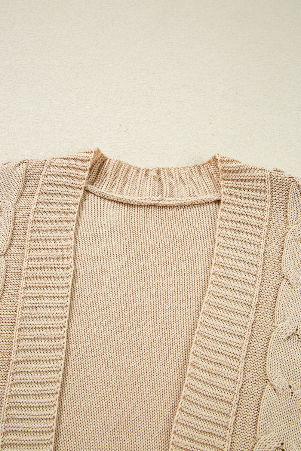 Parchment Cable Knit Braided Tie Sleeve Plus Size Open Cardigan Plus Size Sweaters & Cardigans JT's Designer Fashion