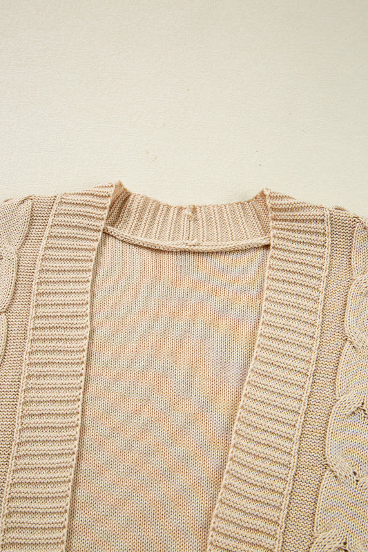 Parchment Cable Knit Braided Tie Sleeve Plus Size Open Cardigan Plus Size Sweaters & Cardigans JT's Designer Fashion