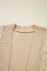 Parchment Cable Knit Braided Tie Sleeve Plus Size Open Cardigan Plus Size Sweaters & Cardigans JT's Designer Fashion