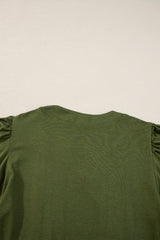 Fern Green Notched Neck Pleated Puff Sleeve Shift T-shirt Dress T Shirt Dresses JT's Designer Fashion