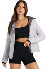 Silvery Solid Color Quilted Zip-up Puffer Jacket Jackets JT's Designer Fashion