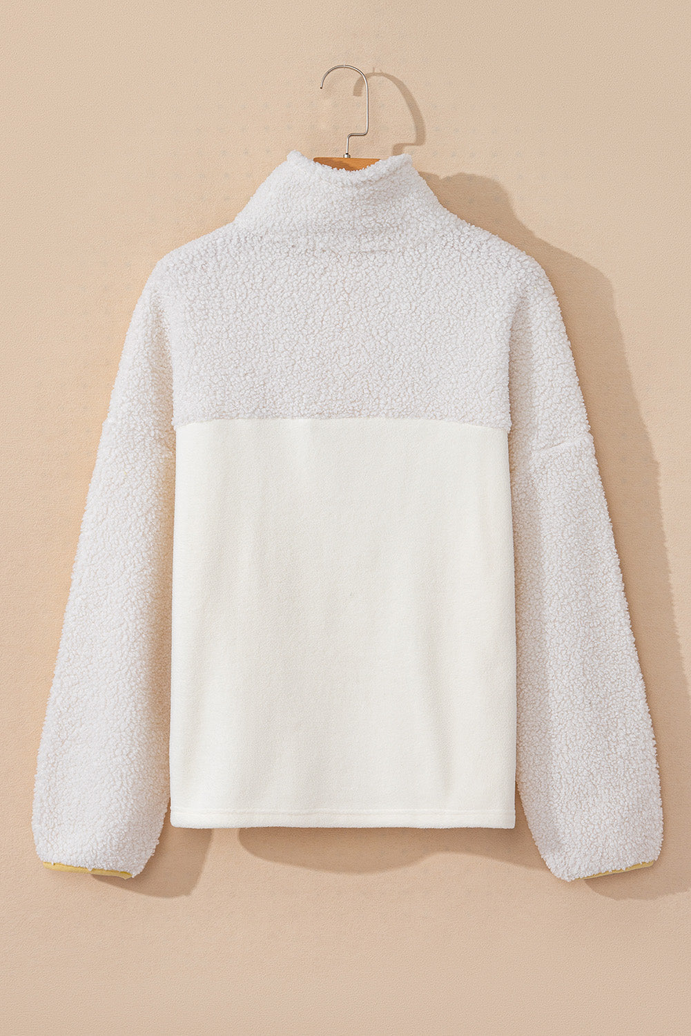 Beige Fleece Colorblock Trim Buttons Collar Sweatshirt with Pocket Sweatshirts & Hoodies JT's Designer Fashion