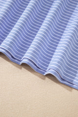 Sky Blue Stripe Dolman Sleeve Polo Shirt and Drawstring Shorts Set Short Sets JT's Designer Fashion