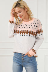 Multicolor Mixed Geometric Detail Raglan Sleeve Sweater Sweaters & Cardigans JT's Designer Fashion