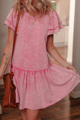 Sachet Pink Mineral Wash Raw Edge Ruffle Mini Dress Mini Dresses JT's Designer Fashion