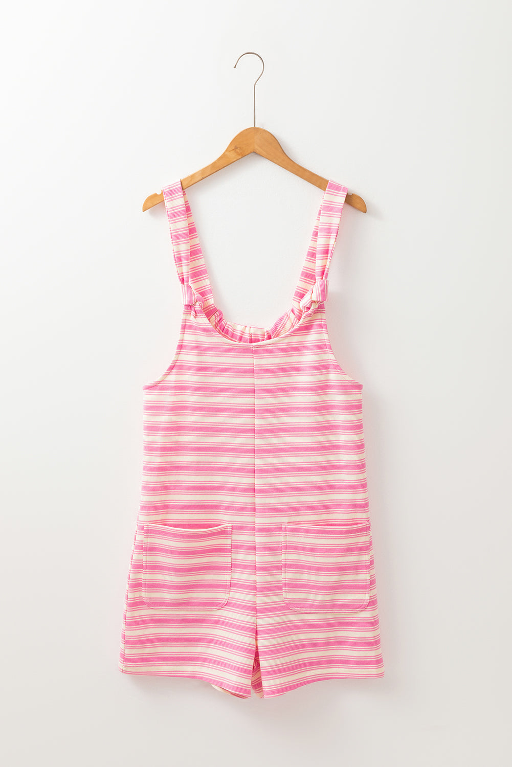 Pink Stripe Knotted Strap Patched Pocket Romper Jumpsuits & Rompers JT's Designer Fashion