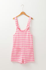 Pink Stripe Knotted Strap Patched Pocket Romper Jumpsuits & Rompers JT's Designer Fashion