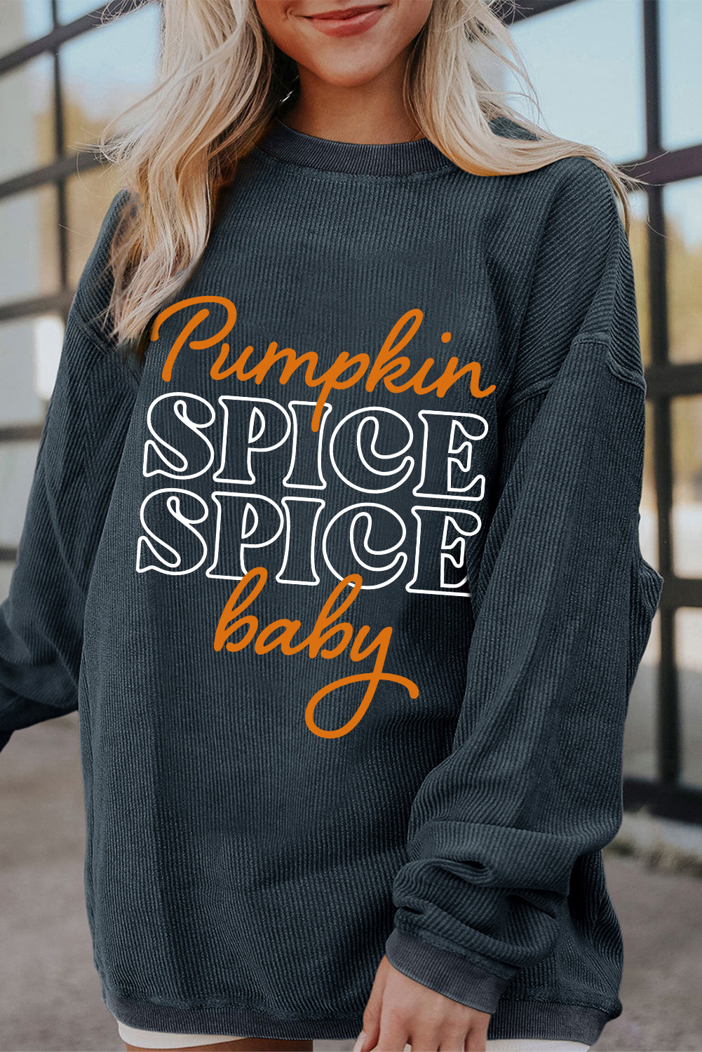 Dark Grey Halloween Pumpkin Spice Baby Graphic Textured Sweatshirt Graphic Sweatshirts JT's Designer Fashion