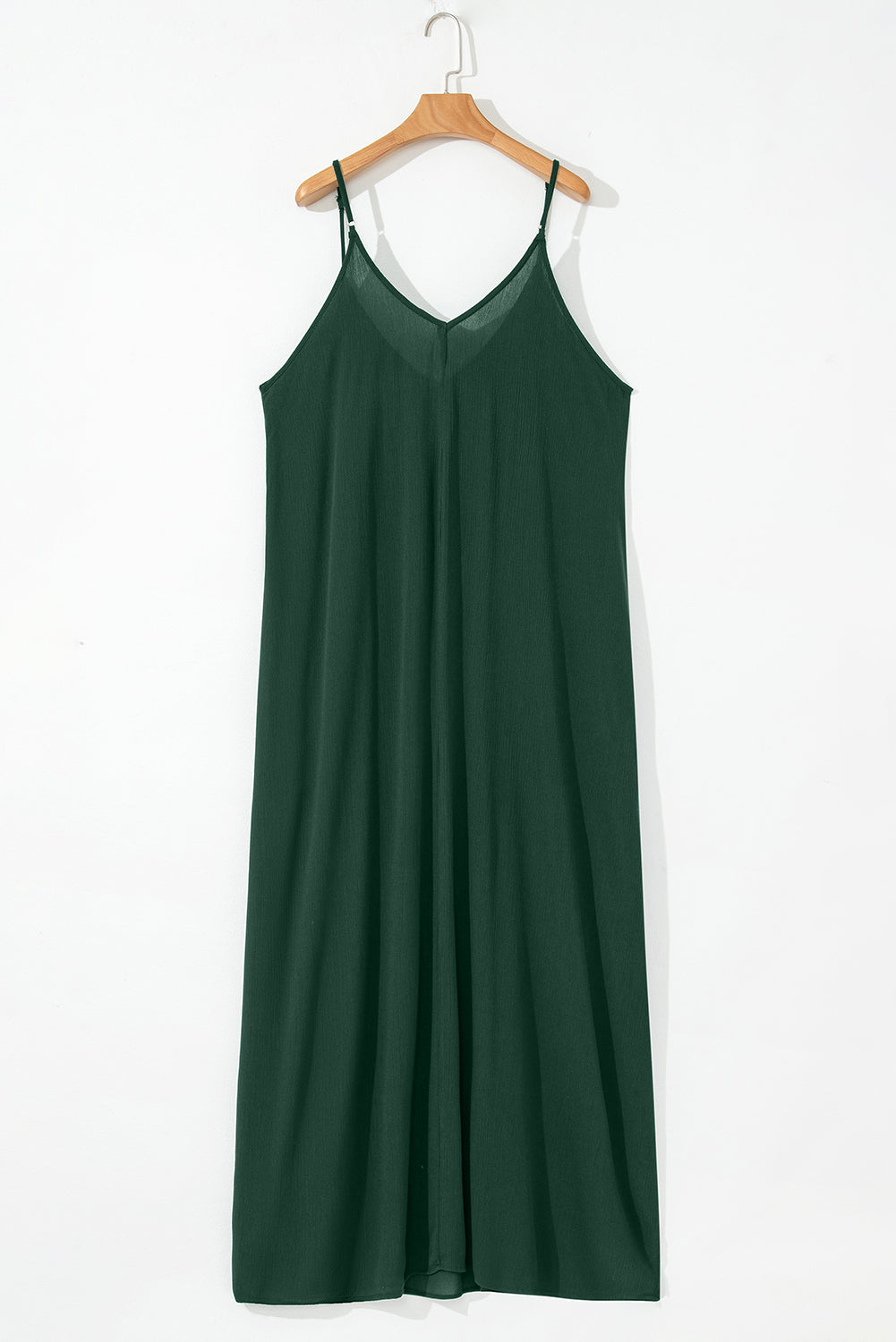 Duffel Green Spaghetti Straps Pocketed Slouchy Long Dress Maxi Dresses JT's Designer Fashion