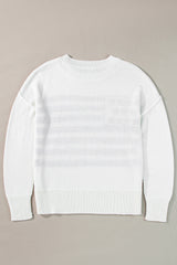 White American Flag Cable Knit Drop Shoulder Sweater Sweaters JT's Designer Fashion