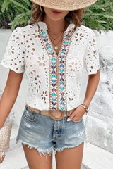 Eyelet Frill Short Sleeve Blouse Blouses & Shirts JT's Designer Fashion