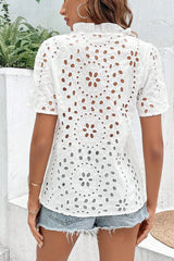 Eyelet Frill Short Sleeve Blouse Blouses & Shirts JT's Designer Fashion