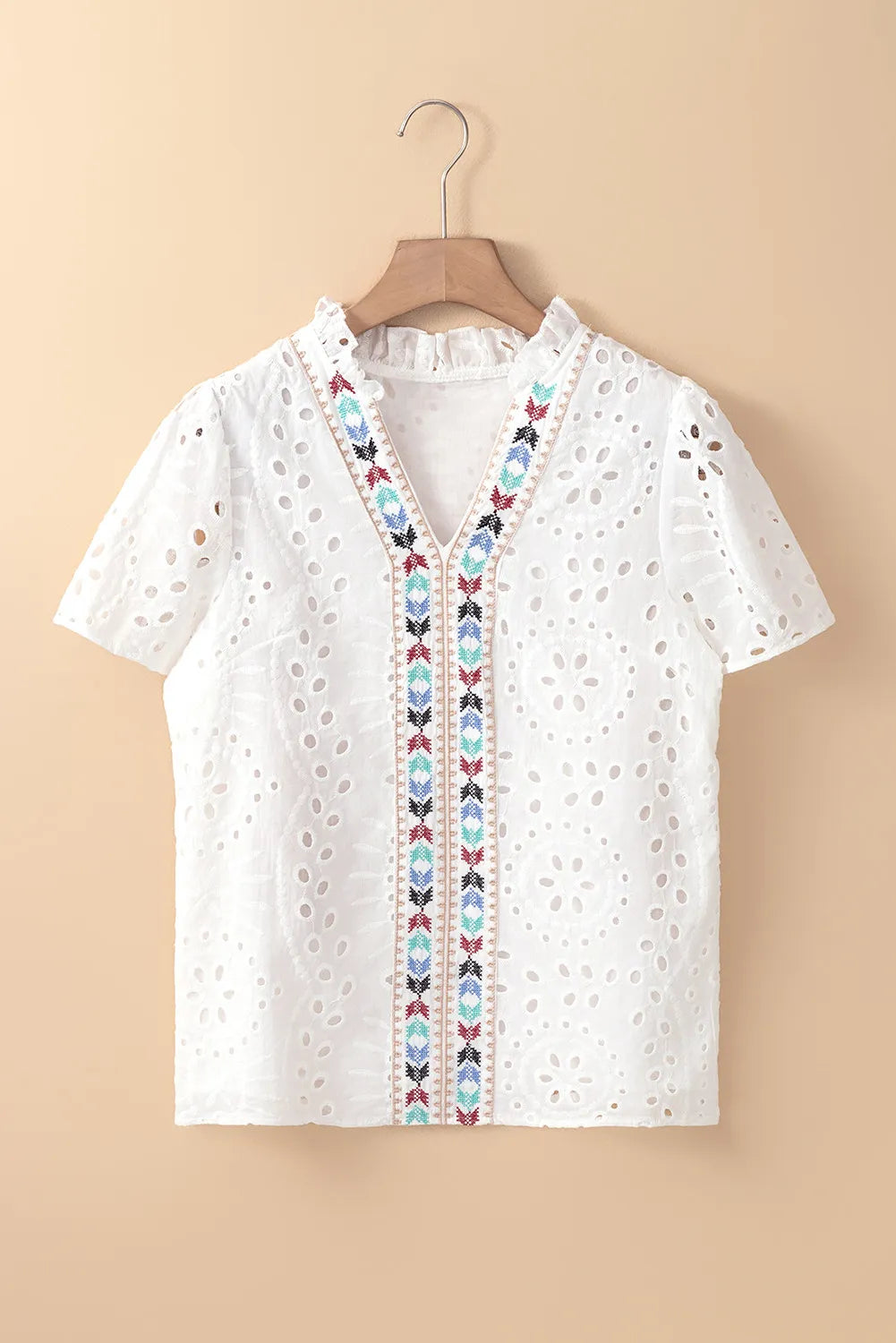 Eyelet Frill Short Sleeve Blouse Blouses & Shirts JT's Designer Fashion