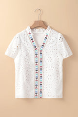 Eyelet Frill Short Sleeve Blouse Blouses & Shirts JT's Designer Fashion