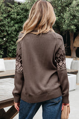 Light French Beige Western Geometric Patterned Crew Neck Knitted Sweater Sweaters JT's Designer Fashion