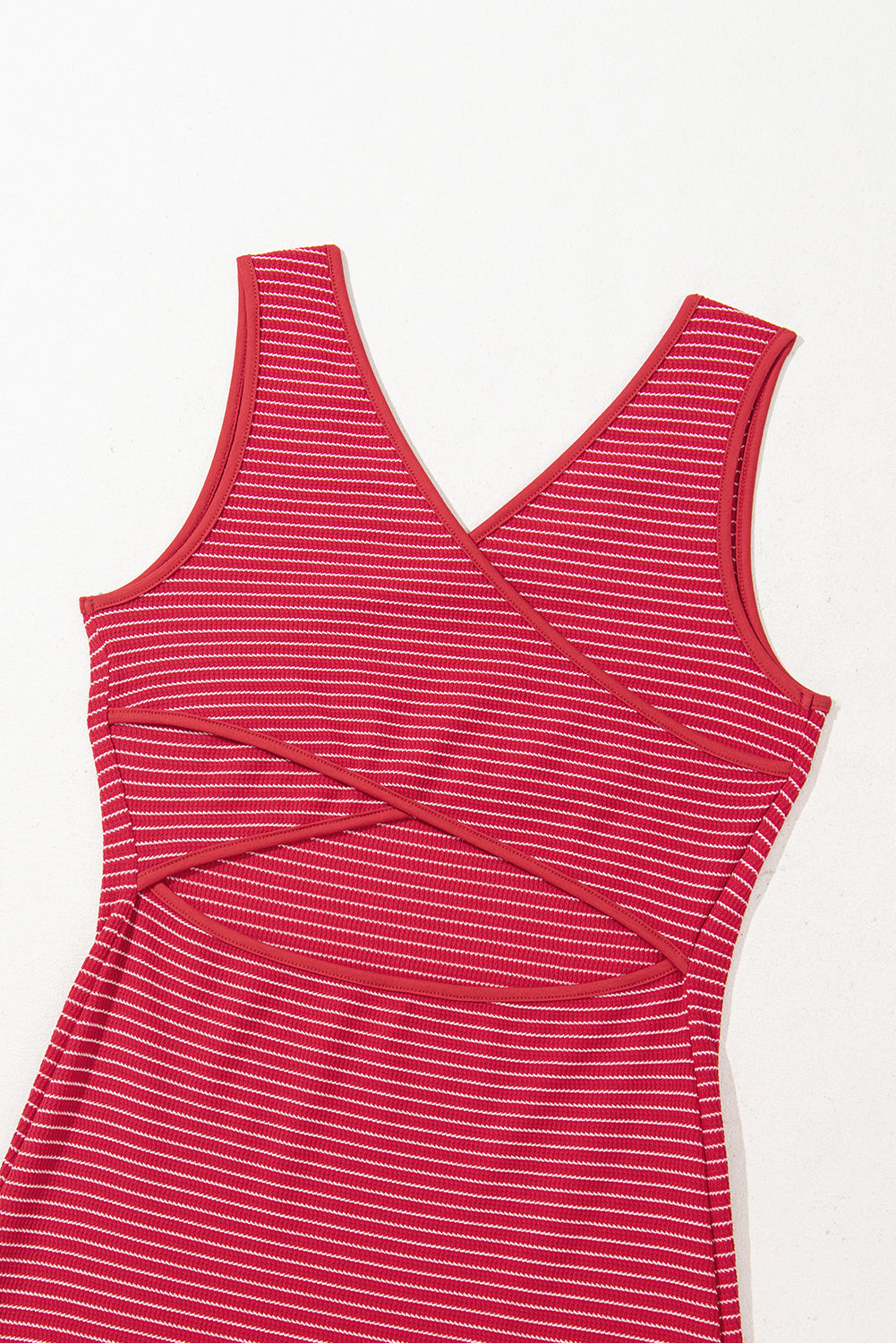Red Stripe Criss Cross Side Slits Slim Fit Sleeveless Midi Dress Midi Dresses JT's Designer Fashion