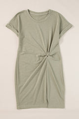 Laurel Green Folded Sleeve Twisted Mini T-Shirt Dress T Shirt Dresses JT's Designer Fashion