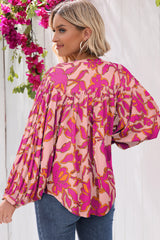 Pink Floral Print Batwing Sleeve Buttoned Loose Fit Shirt Blouses & Shirts JT's Designer Fashion