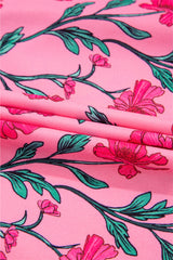 Pink Floral Contrast Neckline A-line Puff Sleeve Long Dress Maxi Dresses JT's Designer Fashion