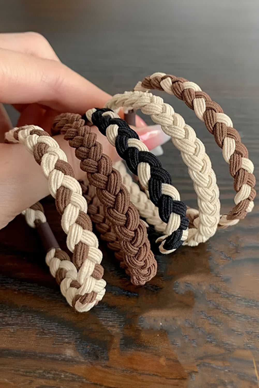 Khaki 5pcs Smile Face Decor Braided Hair Ties Headwear JT's Designer Fashion