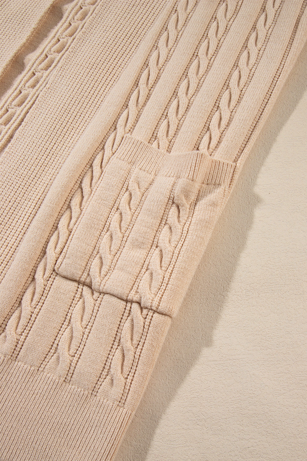Parchment Oversize Chunky Cable Knit Open Front Midi-length Cardigan Cardigans JT's Designer Fashion