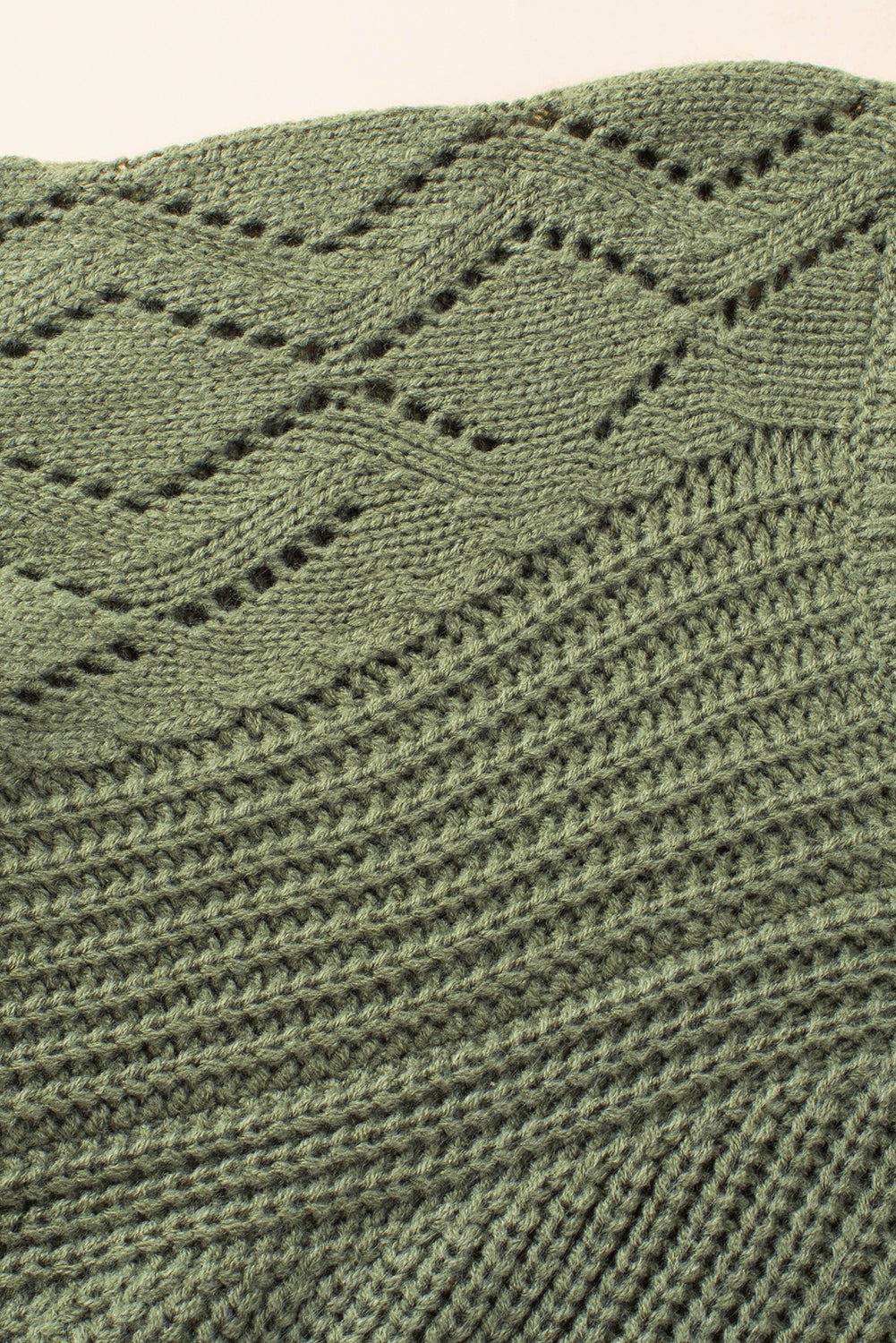 Green Hollow-out Puffy Sleeve Knit Sweater Sweaters JT's Designer Fashion