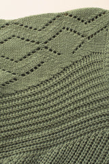 Green Hollow-out Puffy Sleeve Knit Sweater Sweaters JT's Designer Fashion