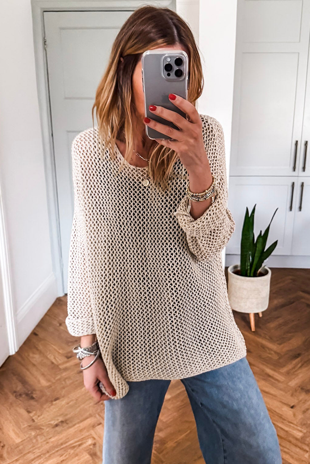Smoke Gray Crochet Hollow-out Jumper Top Sweater Sweaters JT's Designer Fashion