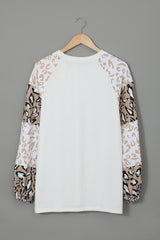 Beige Leopard Print Bubble Sleeve Top Long Sleeve Tops JT's Designer Fashion