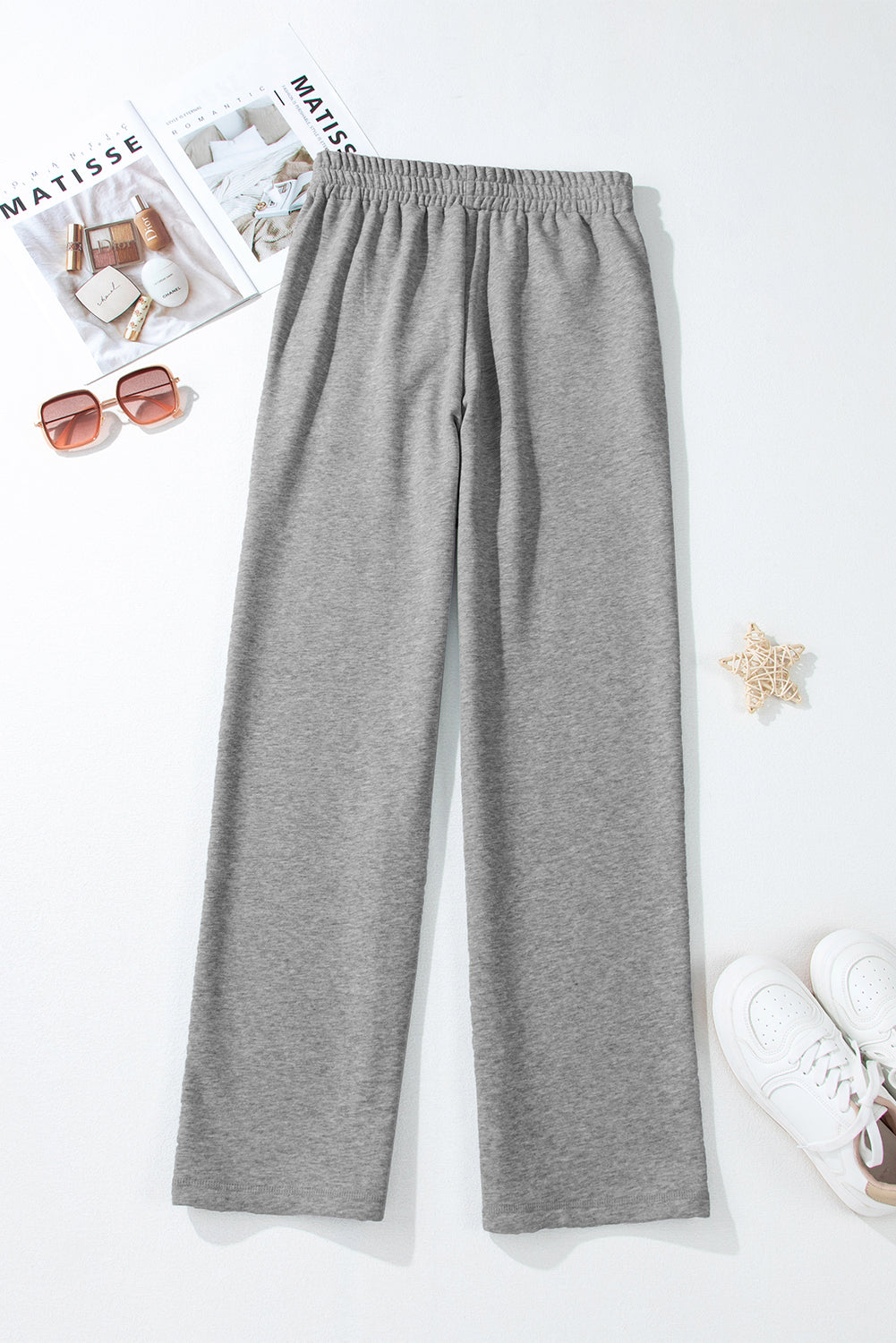 Light Grey Solid Color Fleece Lined Drawstring Waist Casual Pants Pants & Culotte JT's Designer Fashion