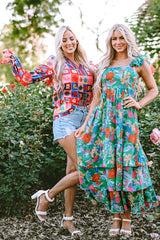 Green Floral Print Sleeveless Ruffle Tiered Maxi Dress Floral Dresses JT's Designer Fashion