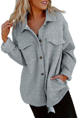 Gray Retro Quilted Flap Pocket Button Shacket Jackets JT's Designer Fashion