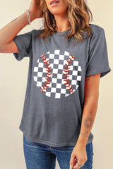 Gray Vintage Checkered Baseball Graphic Tee Graphic Tees JT's Designer Fashion