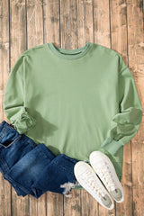 Smoke Green Solid O Neck High Low Hem Pullover Sweatshirt Sweatshirts & Hoodies JT's Designer Fashion