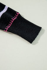 Black Colorful Striped Ribbed Trim Sweater Sweaters JT's Designer Fashion