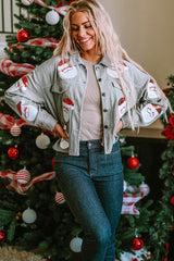 Sky Blue Sequined Santa Claus Flap Pocket Corduroy Jacket Jackets JT's Designer Fashion