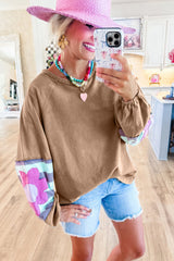 Dune Flower Patchwork Raglan Sleeve Exposed Seam Oversized Top Long Sleeve Tops JT's Designer Fashion